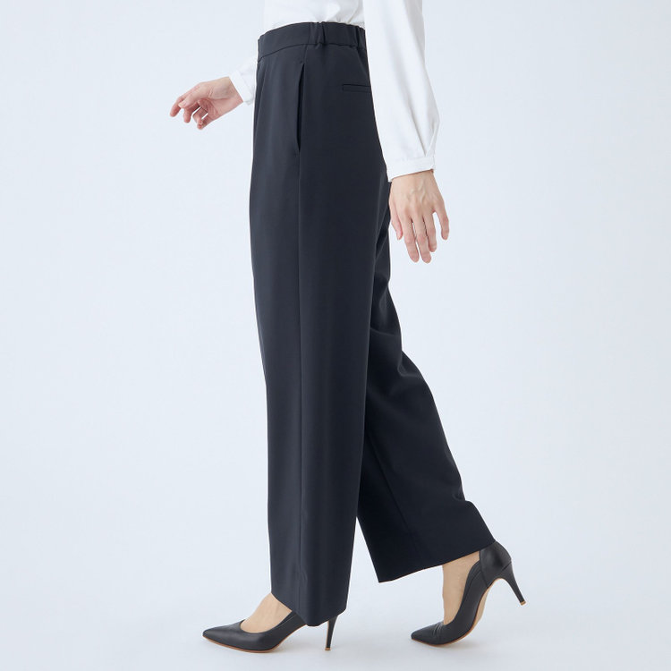 シルバーライン 【SL】【年間】1タックワイドストレートパンツ/ネイビー/ウォッシャブル/※裾上げ済仕様 紺中間