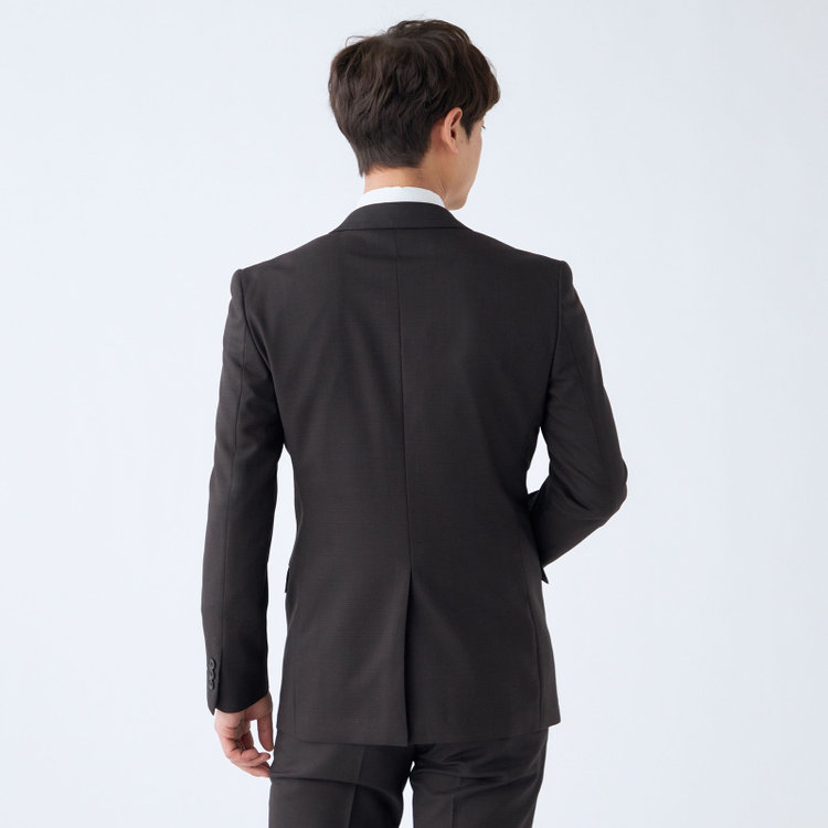 ブラックライン 【SLIM TAPERED_2】【秋冬】2釦シングルスーツ 0タック/ブラウン＆ブラック×ハウンドトゥース/ウエストシャーリング/4S SUSTAINABILITY&ECOLOGY FABRIC/※パンツ裾上げ済仕様 茶濃色