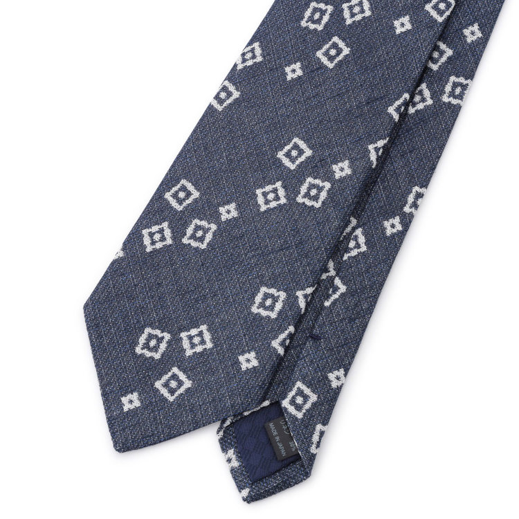 シルバーライン 【SILVER LINE】コットンシルクリネン小紋ネクタイ 8.5cm幅/ネイビー×ホワイト/ITALIAN FABRICS その他