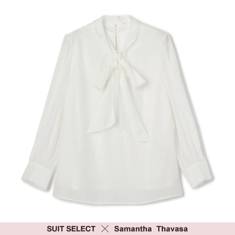 【WEB限定/OUTLET/汚れ・キズ等有】【SUIT SELECT×Samantha Thavasa】【長袖】リボンブラウス/ホワイト