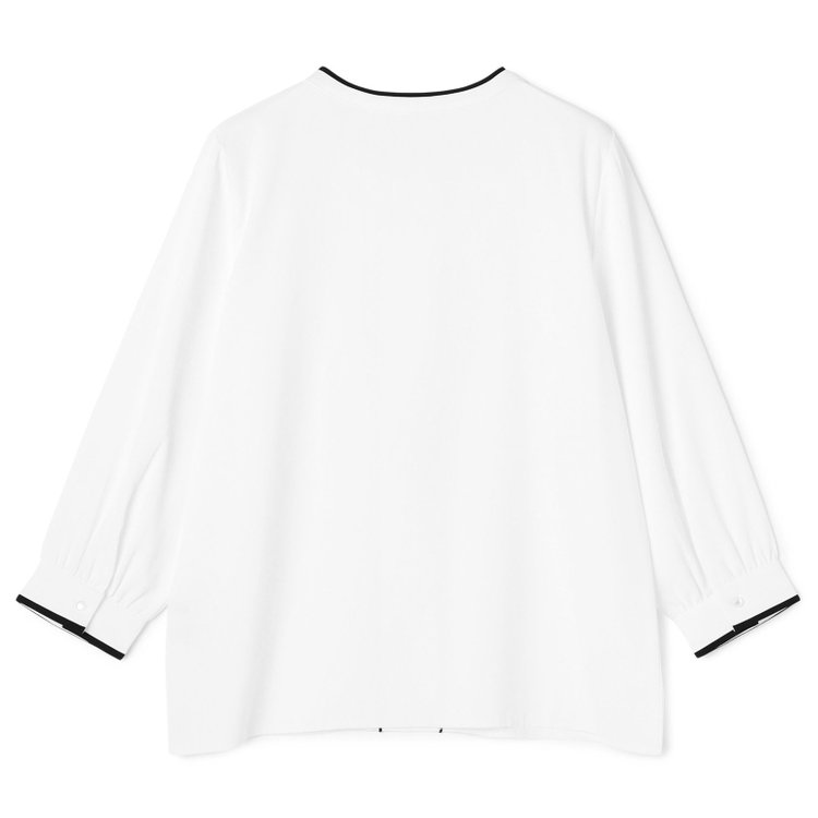 シルバーライン 【SILVER LINE/7分袖】配色フロントプリーツプルオーバー/ホワイト×ブラック/「ウォッシャブル」「ストレッチ」「防シワ」「UV加工」「静電気防止」 白