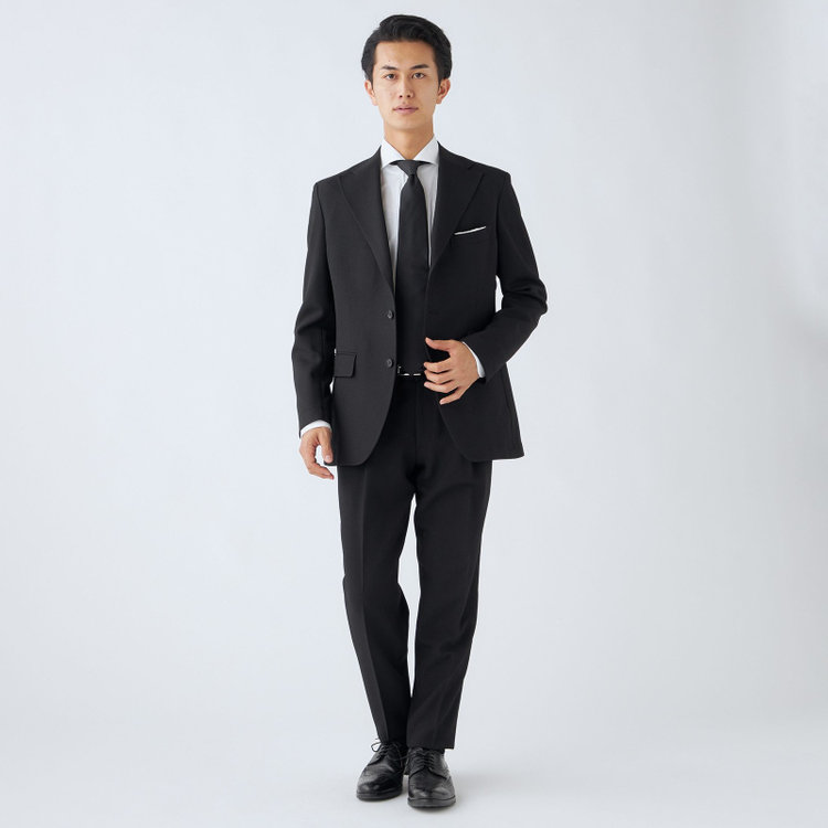 シルバーライン 【RBC】【秋冬】3釦段返りシングルスーツ 2タック/ブラック/ドローコード&ウエストシャーリング/※パンツ裾上げ済仕様 黒