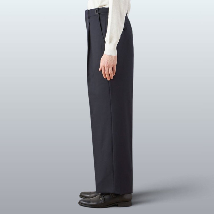 ソノタ 【WIDE PANTS SUIT】【秋冬】1タックワイドシルエットパンツ/ネイビー/NEW ZEALAND WOOL MIX/※裾上げ必要 紺中間