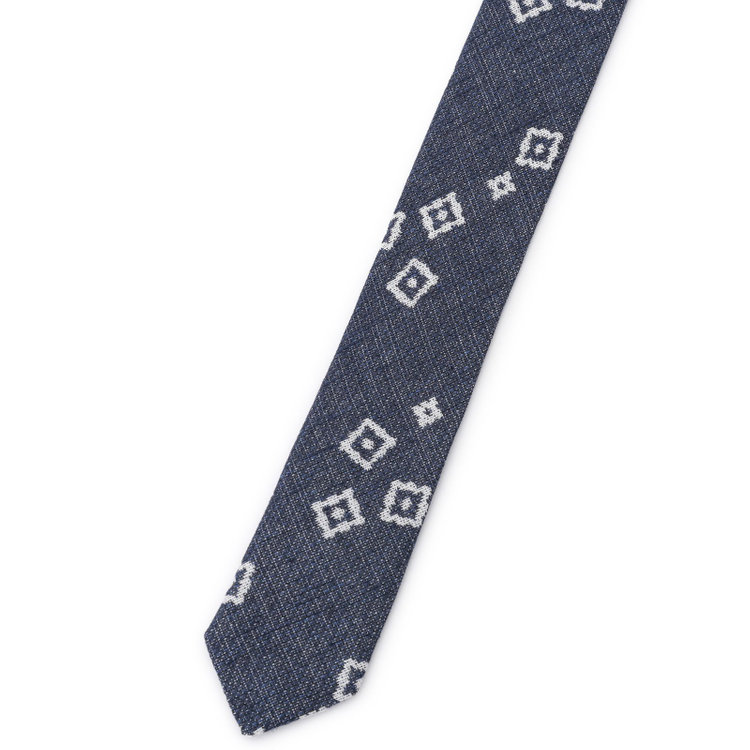 シルバーライン 【SILVER LINE】コットンシルクリネン小紋ネクタイ 8.5cm幅/ネイビー×ホワイト/ITALIAN FABRICS その他