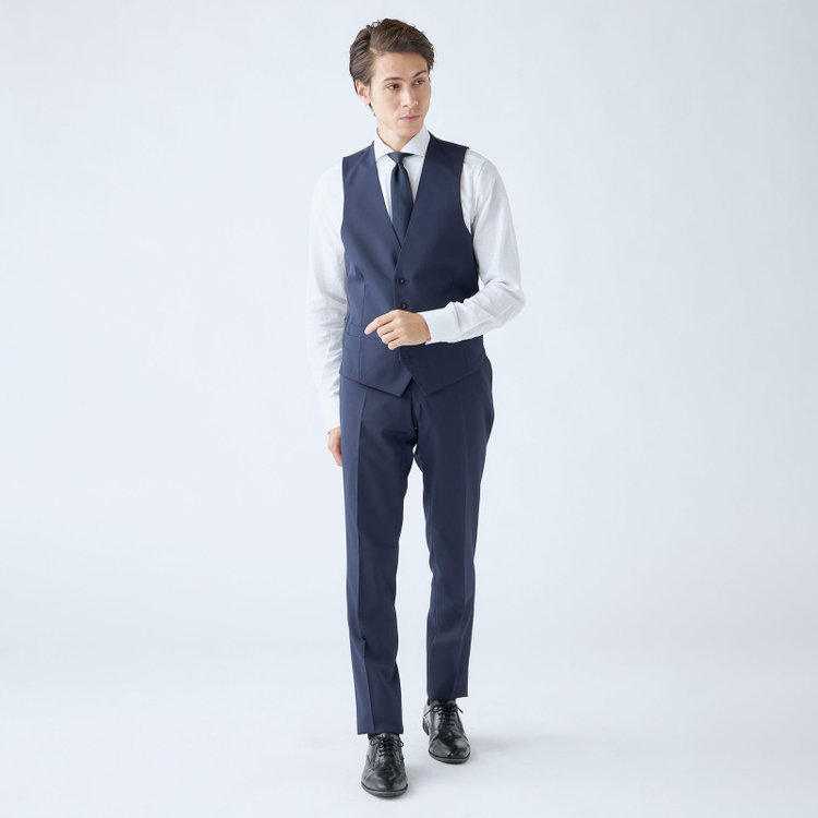 ブラックライン 【SLIM TAPERED_2】【年間】2釦シングルリバーシブルスリーピーススーツ 0タック/ネイビー/NEW ZEALAND WOOL MIX/※裾上げ必要 紺中間