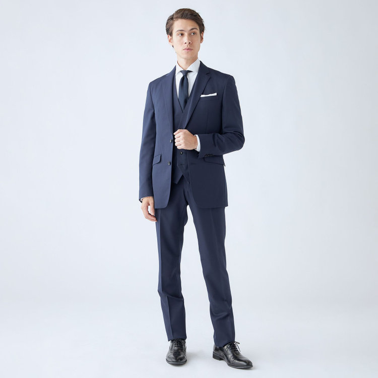 ブラックライン 【SLIM TAPERED_2】【年間】2釦シングルリバーシブルスリーピーススーツ 0タック/ネイビー/NEW ZEALAND WOOL MIX/※裾上げ必要 紺中間