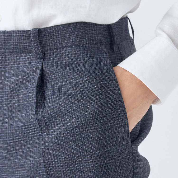シルバーライン 【5DAYS CLOSET】【RBC】【春夏】1タックテーパードパンツ/ネイビー×チェック/ウエストムーブ仕様/4S SUSTAINABILITY&ECOLOGY FABRIC/※裾上げ必要 紺中間