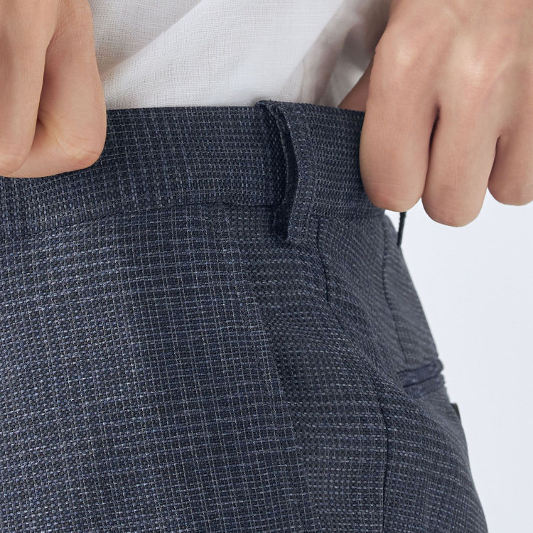 シルバーライン 【5DAYS CLOSET】【RBC】【春夏】1タックテーパードパンツ/ネイビー×チェック/ウエストムーブ仕様/4S SUSTAINABILITY&ECOLOGY FABRIC/※裾上げ必要 紺中間