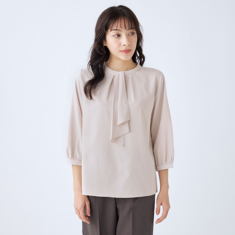 シルバーライン 【SL/7分袖】タイ付き2WAYプルオーバー/ピンク/「ウォッシャブル可能」「2WAYストレッチ」「防シワ」「UV加工」「接触冷感」「透け軽減」 赤淡色