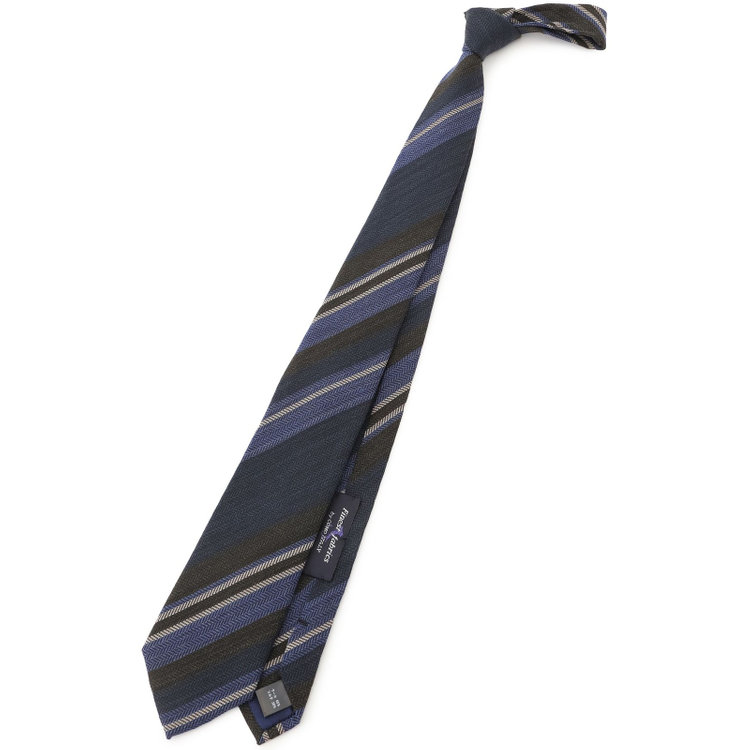 ブラックライン 【BLACK LINE】ウールシルクストライプネクタイ 7.5cm幅/ネイビー×カーキ/Finest fabrics by COMO ITALY その他