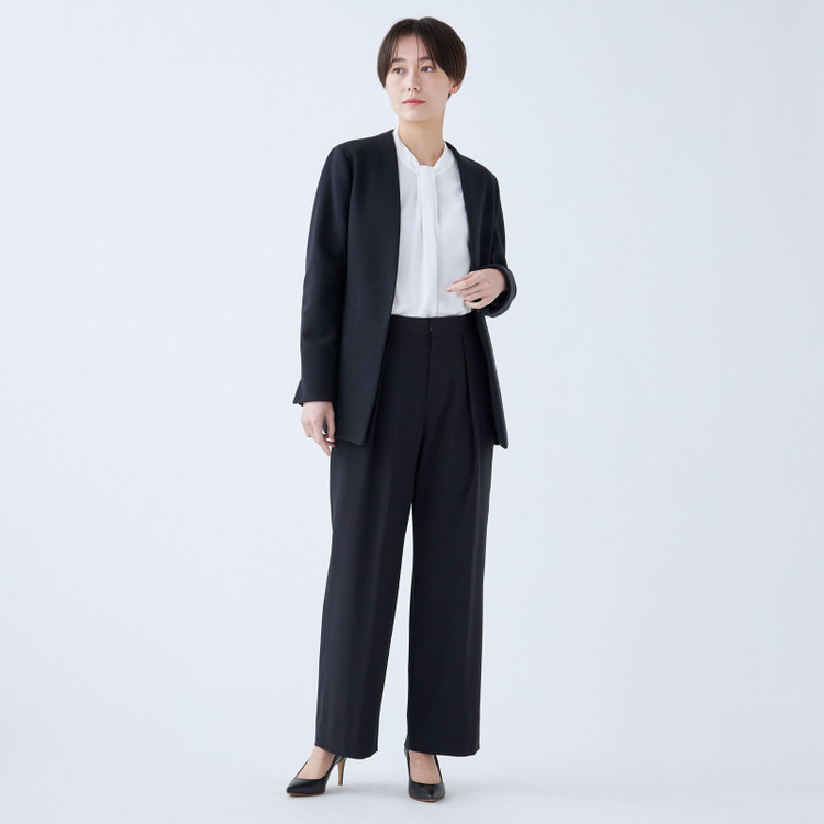 ブラックライン 【SL】【秋冬】ホック留めノーカラージャケット/ネイビー/ダブルジャージー素材 ネイビー系(紺)