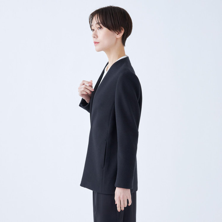 ブラックライン 【SL】【秋冬】ホック留めノーカラージャケット/ネイビー/ダブルジャージー素材 ネイビー系(紺)