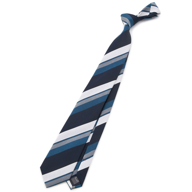 ブラックライン 【BLACK LINE】シルクブレンドストライプネクタイ 7.5cm幅/ネイビー×ホワイト その他