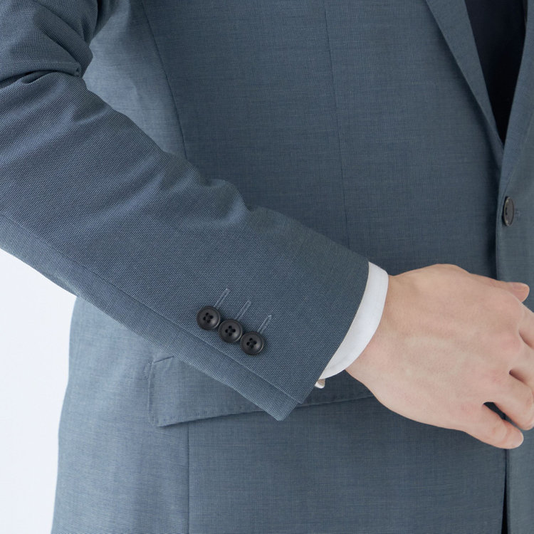 ブラックライン 【SLIM TAPERED_2】【春夏】2釦シングルスーツ 0タック/ブルー/ウエストシャーリング/4S SUSTAINABILITY&ECOLOGY FABRIC/ウォッシャブル/※パンツ裾上げ済仕様 緑中間