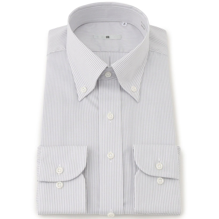 シルバーライン 【発送在庫あり】【SILVER LINE】【形態安定】ボタンダウンドレスワイシャツ/ホワイト×グレーストライプ グレー中間