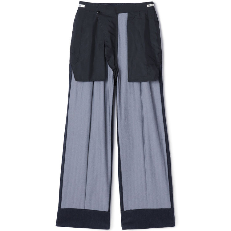 シルバーライン 【RBC CLASSICO WIDE】2タックワイドパンツ セットアップ対応/ネイビー×ジャージ×メランジデニムヘリンボーン/ サイド尾錠付 /ウォッシャブル ※裾上げ必要 紺中間