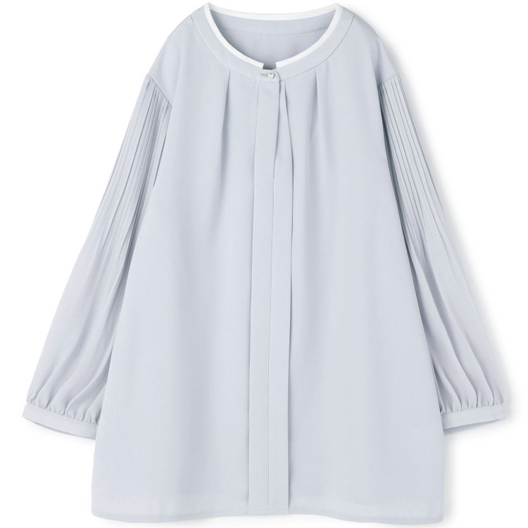 シルバーライン 【SILVER LINE/7分袖】配色切り替えバンドカラープルオーバー/グレー/「ウォッシャブル可能」「2WAYストレッチ」「防シワ」「UV加工」「接触冷感」 グレー淡色