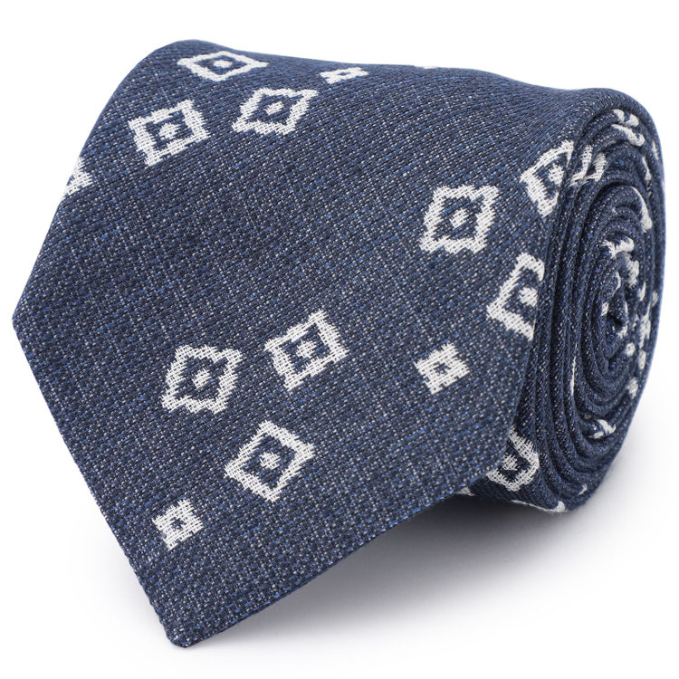 シルバーライン 【SILVER LINE】コットンシルクリネン小紋ネクタイ 8.5cm幅/ネイビー×ホワイト/ITALIAN FABRICS その他