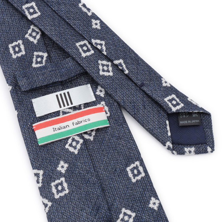 シルバーライン 【SILVER LINE】コットンシルクリネン小紋ネクタイ 8.5cm幅/ネイビー×ホワイト/ITALIAN FABRICS その他