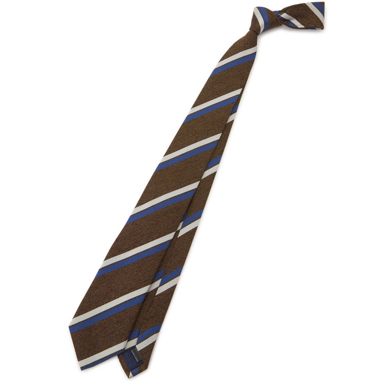 ブラックライン 【BL】コットンシルクストライプネクタイ 7.5cm幅/ブラウン×ネイビー＆シルバー/ITALIAN FABRICS その他