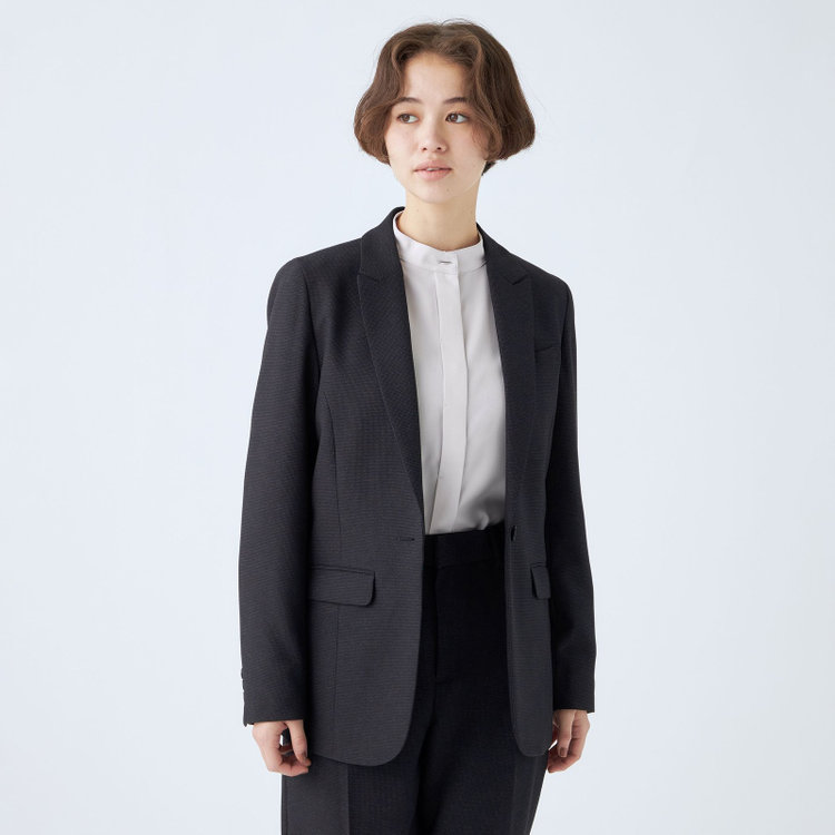 シルバーライン 【SL】【秋冬】1釦シングルパンツスーツ/ネイビー×ドビー/パンツウエストシャーリング/ウォッシャブル/※パンツ裾上げ済仕様 紺濃色