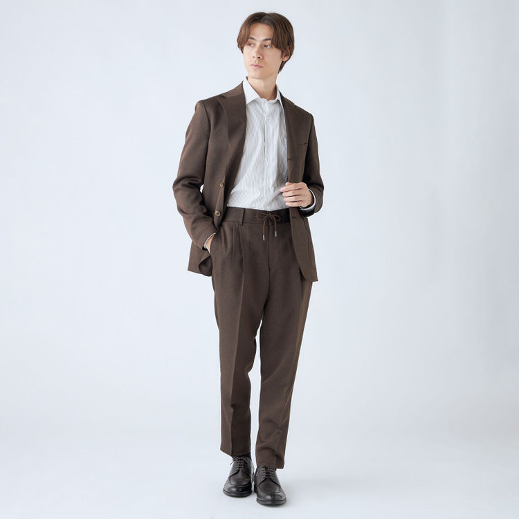 シルバーライン 【RBC】【秋冬】2タックテーパードパンツ/ブラウン/ドローコード/ウエストシャーリング/※裾上げ済仕様 茶中間