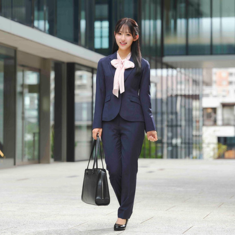 スーツセレクト 【SUIT SELECT×Samantha Thavasa】【年間】ストレートパンツ/ネイビー×ストライプ/4S/マシンウォシャブル/※裾上げ必要 紺中間