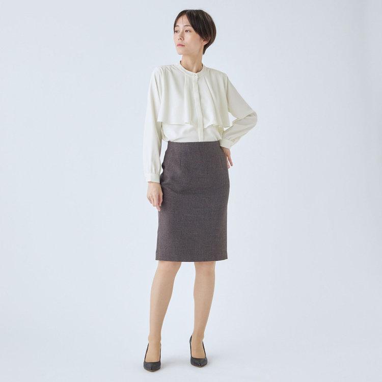 シルバーライン 【SL/長袖】ケープ付きバンドカラープルオーバーブラウス/ホワイト/2WAYストレッチ/UV加工/ウォッシャブル オフホワイト