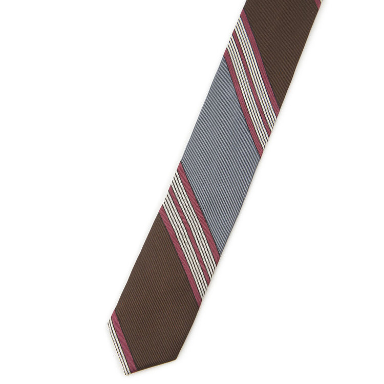 シルバーライン 【SILVER LINE】シルクストライプネクタイ 8.5cm幅/ブラウン×グレー×ワイン/Finest fabrics by COMO ITALY その他