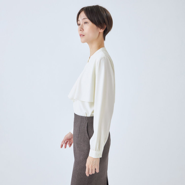 シルバーライン 【SL/長袖】ケープ付きバンドカラープルオーバーブラウス/ホワイト/2WAYストレッチ/UV加工/ウォッシャブル オフホワイト