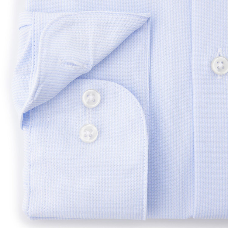 ブラックライン 【BLACK LINE】ワイドカラーワイシャツ/サックス×ドビーストライプ/「4S」スーパーノンアイロン・ストレッチ 紺淡色