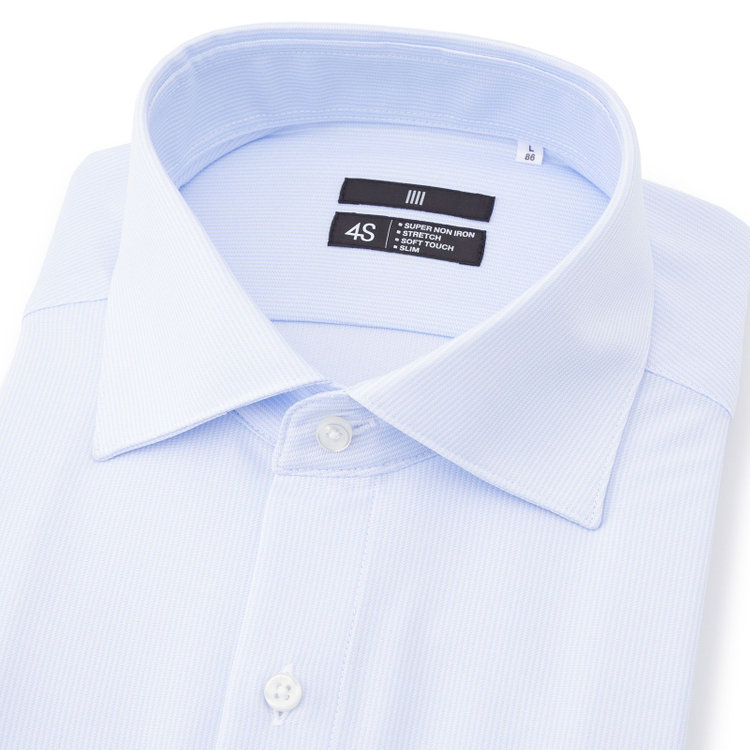 ブラックライン 【BLACK LINE】ワイドカラーワイシャツ/サックス×ドビーストライプ/「4S」スーパーノンアイロン・ストレッチ 紺淡色