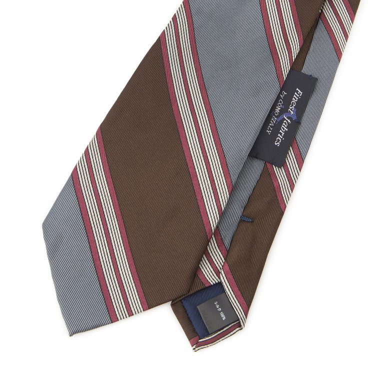 シルバーライン 【SILVER LINE】シルクストライプネクタイ 8.5cm幅/ブラウン×グレー×ワイン/Finest fabrics by COMO ITALY その他