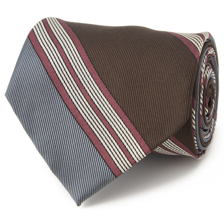 シルバーライン 【SILVER LINE】シルクストライプネクタイ 8.5cm幅/ブラウン×グレー×ワイン/Finest fabrics by COMO ITALY その他