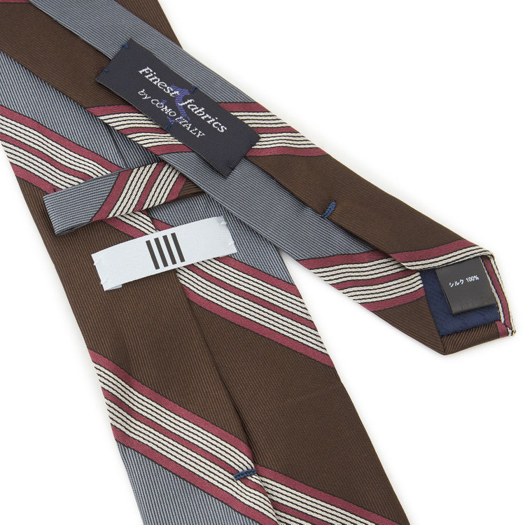 シルバーライン 【SILVER LINE】シルクストライプネクタイ 8.5cm幅/ブラウン×グレー×ワイン/Finest fabrics by COMO ITALY その他