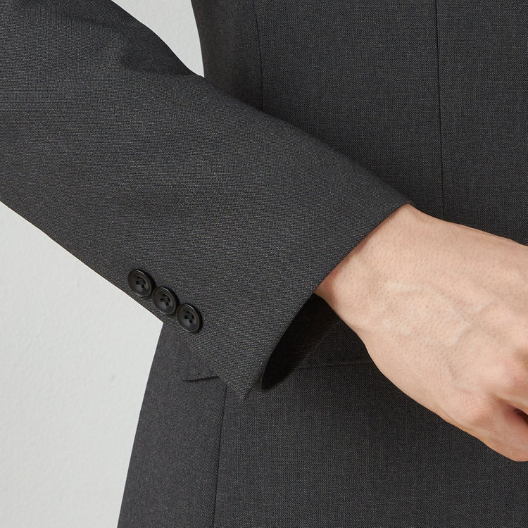 ブラックライン 【SLIM TAPERED_2】【年間】スペアパンツ付き/2釦シングルスーツ 0タック/グレー/ウエストシャーリング/4S SUSTAINABILITY/※パンツ裾上げ済仕様 グレー中間