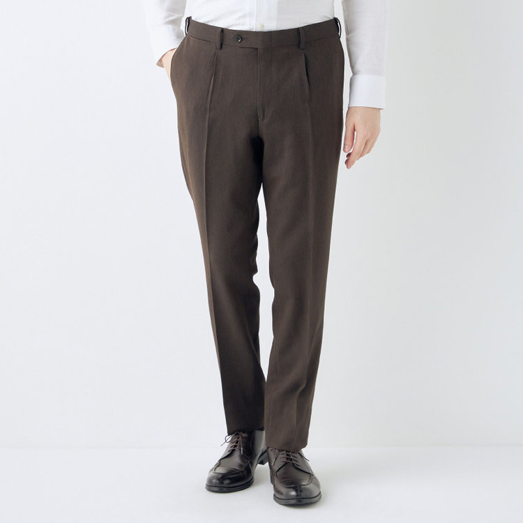 シルバーライン 【CLASSICO TAPERED】【春夏】1タックテーパードパンツ/ブラウン/ウエストムーブ仕様/4S SUSTAINABILITY&ECOLOGY FABRIC/※裾上げ済仕様 茶中間