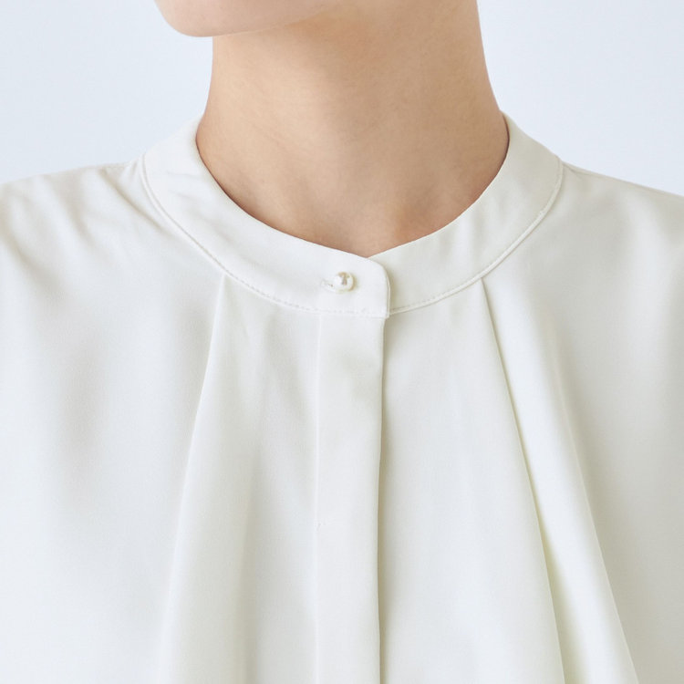 シルバーライン 【SL/長袖】ケープ付きバンドカラープルオーバーブラウス/ホワイト/2WAYストレッチ/UV加工/ウォッシャブル オフホワイト