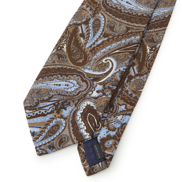 シルバーライン 【発送在庫あり】【SL】コットンシルクペイズリーネクタイ 8.5cm幅/ブラウン×サックス/ITALIAN FABRICS その他
