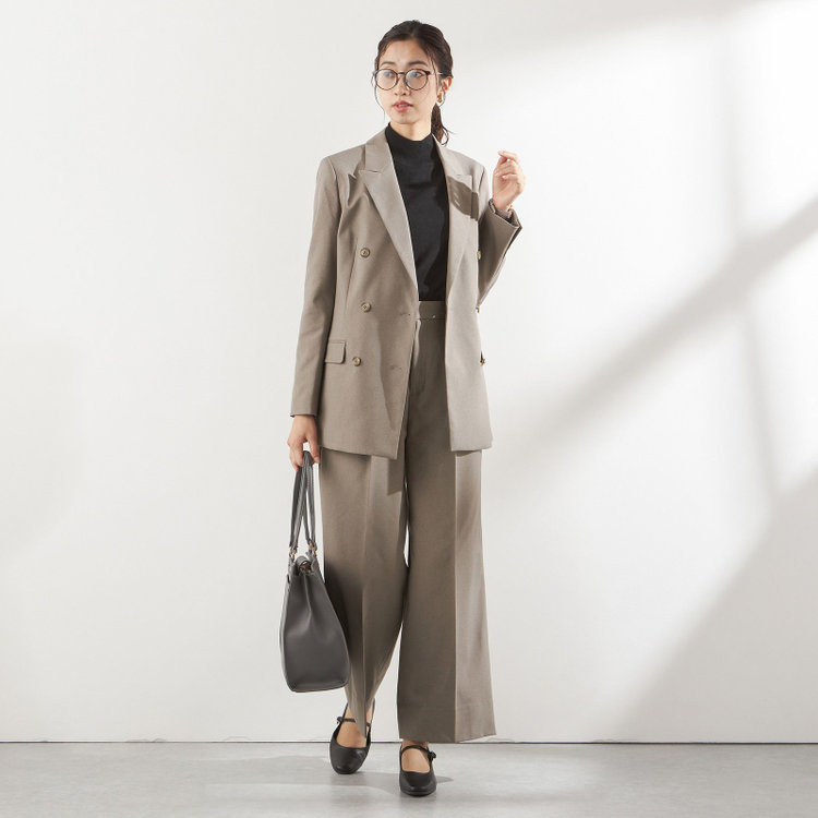 シルバーライン 【RELAX WIDE】【秋冬】 ダブルジャケットワイドパンツスーツ/グレイッシュベージュ/4S SUSTAINABILITY&ECOLOGY FABRIC/※パンツ裾上げ済仕様 茶淡色