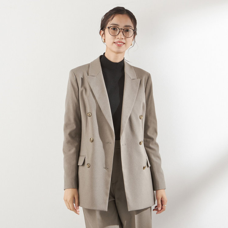 シルバーライン 【RELAX WIDE】【秋冬】 ダブルジャケットワイドパンツスーツ/グレイッシュベージュ/4S SUSTAINABILITY&ECOLOGY FABRIC/※パンツ裾上げ済仕様 茶淡色