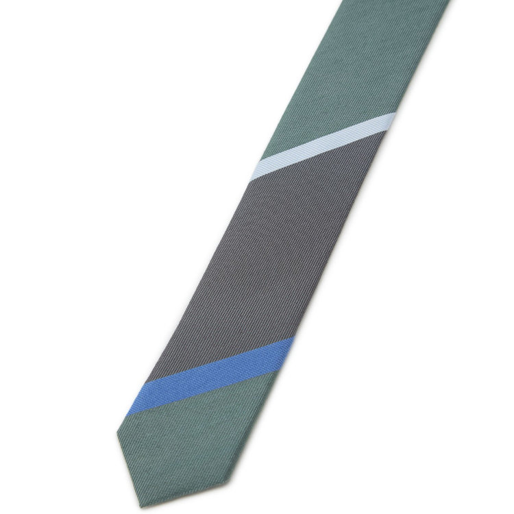 ブラックライン 【BLACK LINE】シルクコットンストライプネクタイ 7.5cm幅/グリーン×グレー その他