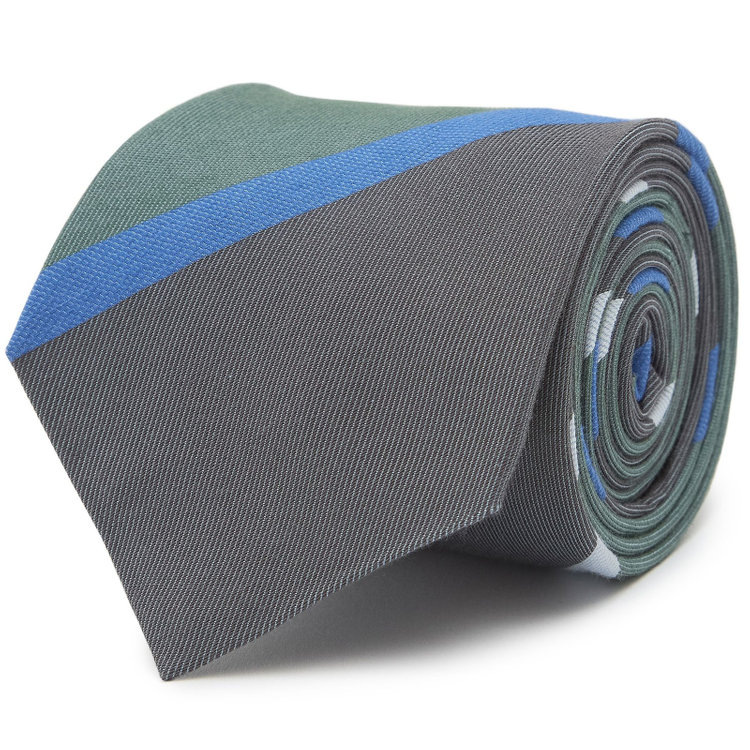 ブラックライン 【BLACK LINE】シルクコットンストライプネクタイ 7.5cm幅/グリーン×グレー その他