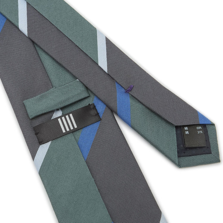 ブラックライン 【BLACK LINE】シルクコットンストライプネクタイ 7.5cm幅/グリーン×グレー その他