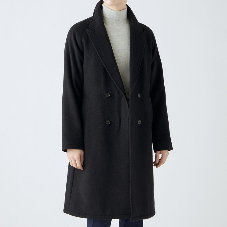 シルバーライン 【SL】ウールブレンド ラグランダブルチェスターコート/ブラック/RE:NEWOOL 黒