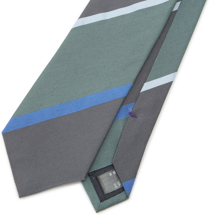 ブラックライン 【BLACK LINE】シルクコットンストライプネクタイ 7.5cm幅/グリーン×グレー その他