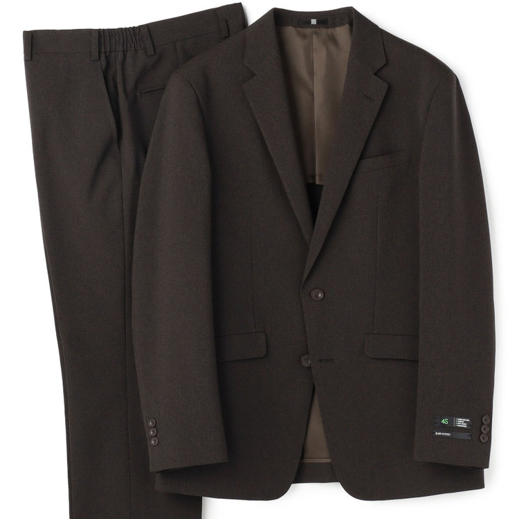 ブラックライン 【SLIM TAPERED_2】【春夏】2釦シングルスーツ 0タック/ブラウン&ブラック×ハウンドトゥース/ウエストシャーリング/4S SUSTAINABILITY&ECOLOGY FABRIC/※パンツ裾上げ済仕様 茶濃色