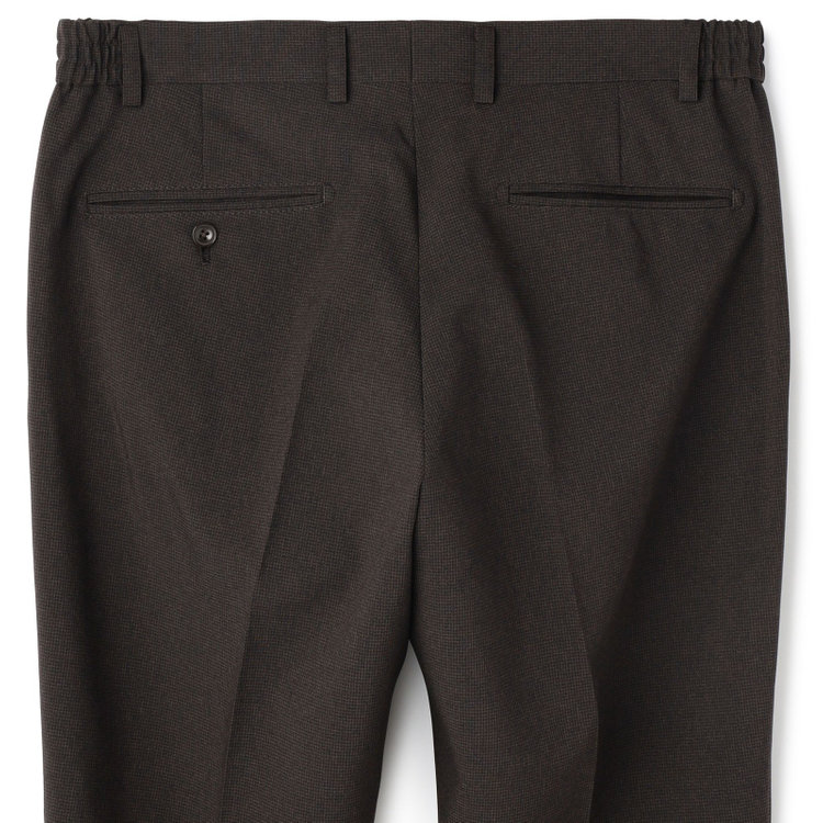 ブラックライン 【SLIM TAPERED_2】【春夏】2釦シングルスーツ 0タック/ブラウン&ブラック×ハウンドトゥース/ウエストシャーリング/4S SUSTAINABILITY&ECOLOGY FABRIC/※パンツ裾上げ済仕様 茶濃色