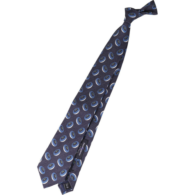 ブラックライン 【SL】ウールシルク小紋ネクタイ 8.0cm幅/ネイビー×ブルー/Finest fabrics by COMO ITALY ネイビー系(紺)