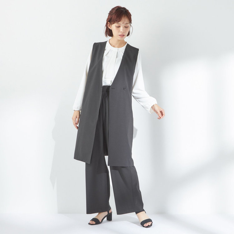 シルバーライン 【SL】【年間】ノーカラーダブル釦ジレ/ダークグレー/4S グレー中間